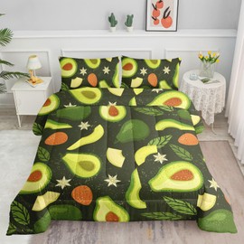 Smell Sunshine Kids Comforter Set Avocado Printed Pattern Bedding Set with 1 Comforter and 2 Pillowcases for Girls Boys Bedroom All Season(Avocado Full)