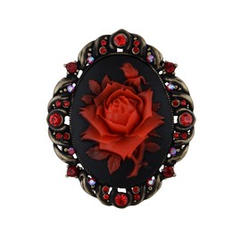 Alilang Vintage Inspired Antique Rose Crystal Flower Cameo Pin Brooch, Red