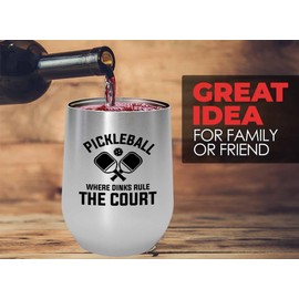 Pickleball Silver Edition Wine Tumbler 12oz - Where dinks rule - Ball Game pop tennis rackets netball handlball