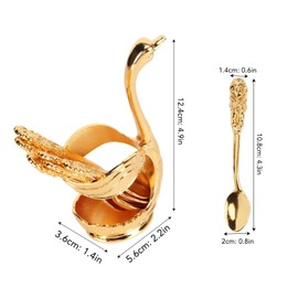 Coffee Spoons Set, Swan Base Holder with 6pcs Dessert Spoon Set Sugar Spoon Ice Cream Spoon Stirring Spoon Tea Spoon with Swan Base Holder Spoon Organizer for Kitchen, Cafe Golden