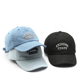 Denim Washed Style Dad Hat, Curved Brim Cap Arizona State Cotton Baseball Men Women Golf Surf (Blue Jean Denim)