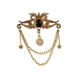 Knighthood Dragon Protected Precious Black Stone with Hanging and Gold Medal Brooch Lapel Pin, Suit Coat for Women Men's Accessories