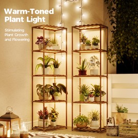 Bamworld Plant Stands with Grow Lights Sets of 2 Tall Plant Shelves for Mutiple Pots Large Plant Holder for Living Room Patio Boho Home Decor for Gardening Warm Light 2pcs