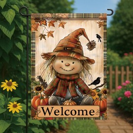 Starlit Patio 12x18 Inch Autumn Scarecrow Garden Flag Fall Maple Leaves Welcome Yard Banner Rustic Harvest Outdoor Decor Double Sided Pumpkins Sunflowers for Thanksgiving Porch Patio Lawn Decorations