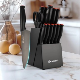 15 Pieces Meat Cutting Knives Set Carbon Steel Kitchen Knife Set with Wooden Blockcolor: Black
