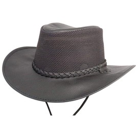 American Hat Makers Breeze Leather and Mesh Sun Hat for Men and Women — Midnight, Large