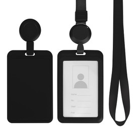 ID Card Holder with Reel and Adjustable Lanyards,Retractable Vertical Badge Holder,Adjustable Lanyard for Office School Teachers Nurses Driver (Black)