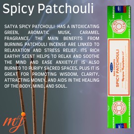 Original Satya Nag Champa Spicy Patchouli Incense Sticks | with M&J incense sticks holder | Full Box | for Aromatherapy, Spa, Yoga, Weddings, Meditation, Healing, Positivity and Relaxation