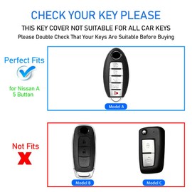 for Nissan Key Fob Cover, Aluminum Alloy Frame & Leather Protective Case, Full-Body Wrap Anti-Scratch Shockproof Rugged Cover for Altima Murano Maxima Rogue Kicks Pathfinder (Model-A 5 Button Brown)