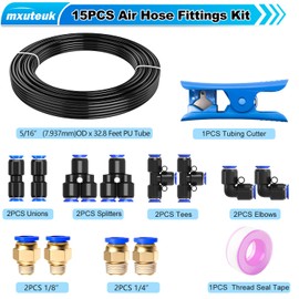 mxuteuk 5/16 Inch Air Line Tubing Kit,5/16 Inch(8mm) OD x 32.8 Feet(10 Meter) Polyurethane PU Tube and 5/16 Inch OD Push to Connect Fittings