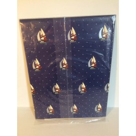 NOS 1980's Vintage Navy Sailboat Nautical Polka Dot Paper  Gift Wrap Paper