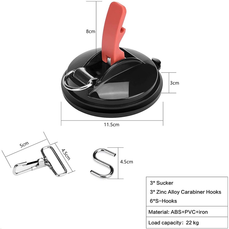 Suction cup hook 3 Pack with 6 S-Hooks,Heavy Duty Suction