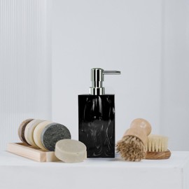 2 Pack Marble Look Hand Soap Dispenser, 14 oz Countertop Hand Lotion Pump Bottles, Lotion Container, Refillable Liquid Hand Soap Jar, Resin Shower Dispensers for Bathroom, Kitchen (Black)