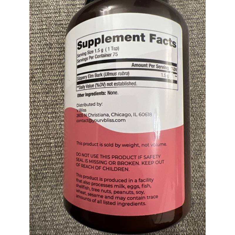 V Bliss Organic Slippery Elm Bark, Vaginal Moisture, Made in