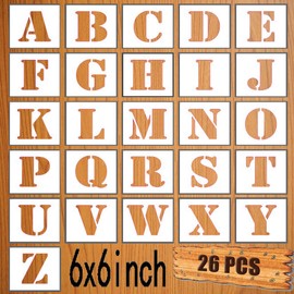 LYPER 6 x 6 Inch Letter Stencils Set, 26 Pieces Plastic Reusable Spraying Alphabet Stencils Learning Templates Learning Templates for Painting Wooden Wall Home Decor, DIY Craft Projects, Family Names