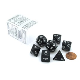 Chessex Dice: Polyhedral 7-Die Opaque Dice Set - Black with White
