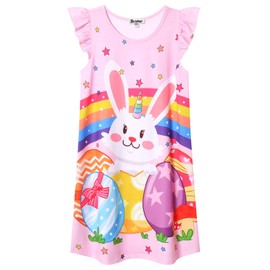 Easter Nightgown for Little Girls Rainbow Rabbit Nightdress Egg Pajamas,4t 5t