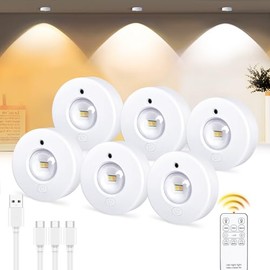 Epochglo Unterbauleuchte Kche LED Schrankbeleuchtung USB Aufladbar Vitrinenbeleuchtung mit Touch und Fernbedienung, LED Spot Akku Mini Kabellos Dimmbar mit 3 Farbtemperaturen Timer Magnetisch Rund, 6 Pack