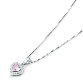 Gift From New York Necklace, Women's, Platinum, Processed, Pink, Heart, 925 Silver, Hypoallergenic, For Women, Created Diamond