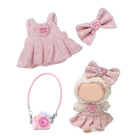 CHBCD Clothing Compatible with Lbubu Dolls, Clothing for 17 cm Rabubu Plush Cowl Outfit Bow Clips Bag Only Clothing for the 17 cm Mini Plush Dolls Plush Doll
