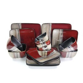 Elama 16 Piece Double Bowl Stoneware Dinnerware Set with Service for 4, Downtown Loft