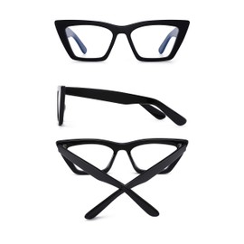GLINDAR Cat Eye Blue Light Locking Glasses Vintage Narrow Square Computer Glasses Acetate Frame, Black frame