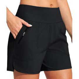 Heathyoga 5" Swim Board Shorts Women Strechy High Waisted Bathing Suits Bottoms Quick Dry UPF 50+ Beach Shorts with Liner Black