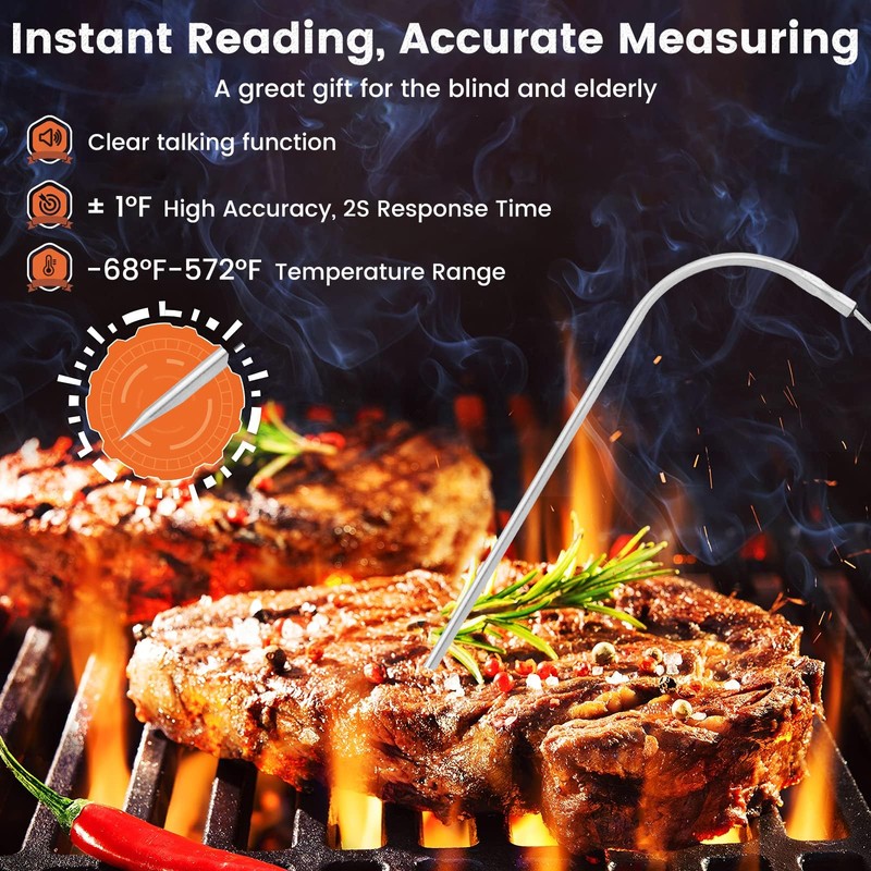 Leepenk 2025 New Upgrade Digital Talking Meat Thermometer with Clear