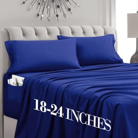 Mocassi Luxury 6-Piece Sheet Set, Ultra Soft 1800 Premium Hotel Quality Microfiber Sheet Set, Fits Mattresses Up to 18 to 24 Inches Extra Deep Pocket - Breathable and Secure Fit, Queen, Imperial Blue