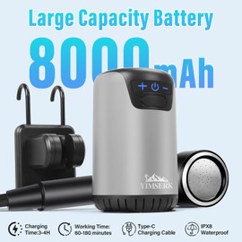 Yimserk 8000mAh Portable Camping Shower with 5 Gal Collapsible Bucket, 10-Speed Camp Shower Pump, LED Display, 4 Spray Modes, IPX8 Waterproof Outdoor Shower Kit for Hiking, Travel, Pet, Car Wash