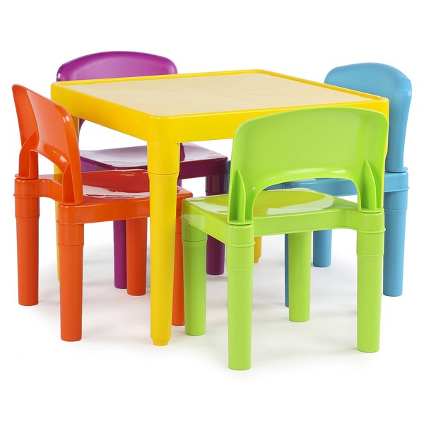 Humble Crew Kids Plastic 4 Set, Yellow Table/Vibrant Chairs