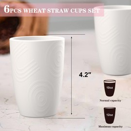 Homienly Kitchen Cups 12 OZ Wheat Straw Drinking Glasses–Unbreakable, Lightweight & Reusable Alternative to Plastic Cups,Dishwasher Safe Cups for Kitchen & Outdoor Use (White, 6 PCS)