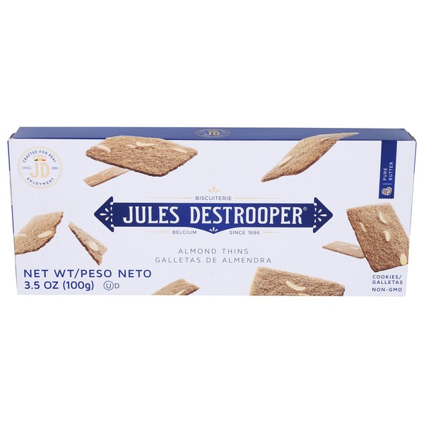 Jules Destrooper Almond Thins - Caramelized Butter Biscuits, Kosher Dairy, Authentic Made In Belgium - 3.5oz (Pack of 12)