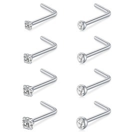 MODRSA Nose Studs Nose Rings Studs 20g Nose Stud for Women Stud Nose Rings Surgical Steel Diamond Nose Stud L Shaped 20 Gauge