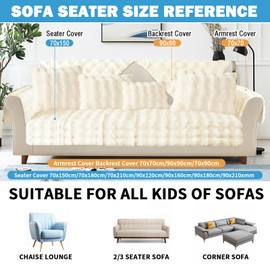 LUSCHEER Thick Rabbit Plush Sofa Covers 1 2 3 Seater, Universal Non-Slip Corner Couch Cover L Shape Super Soft Faux Fur Sofa Slipcovers for Living Room (Cream, 70x70cm)