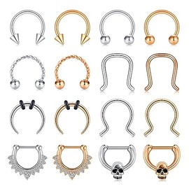 Zolure 16G Septum Piercing 8 mm Horseshoe Piercing Nose Piercing Eyebrow Lip Earring Tragus Helix Cartilage Daith Conch Piercing, Stainless Steel