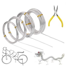 Craft Wire, 4 Rolls Silver Aluminum Wire, 0.8mm, 1.0mm, 1.5mm, 2.0mm Flexible Metal Wire for Jewellery Modelling Making, DIY Sculpture and Crafts (5m/roll)