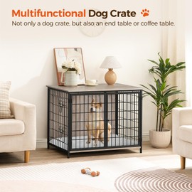 MAHANCRIS Dog Crate Furniture with Cushion, Wooden Dog Kennel with Double Doors, Heavy Duty Dog Cage for Small/Medium/Large Dogs, Indoor Dog House End Table, 31.5" L, Greige DCHG0701