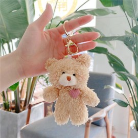 Junfamilee Brown Bear Plush Keychain, Stuffed Animals Bag Pendant, Kawaii Plush Rabbit Keychain, DIY Trinket Dog Plush Keyring Car Keychain Heart Teddy Bears ，Car Keychains Car Accessories, Brown