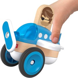 Fisher-Price Wonder Makers Design System Wooden Blue Airplane - GFJ20~3 Piece Vehicle and Driver ~ Mix and Match with Other Sets