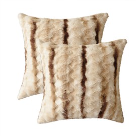 SeaBeauty Luxury Soft Faux Fur Cushion Cover, Decorative Pillow Cover Cozy Fluffy Pillow Covers for Bed/Couch, No Pillow Insert, Set of 2, 16" x 16" Inch, Brown Print