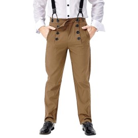 Ya-cos Men Steampunk Pants Classic Victorian Pants Adult Vintage Gothic Trousers Cosplay Costume Khaki