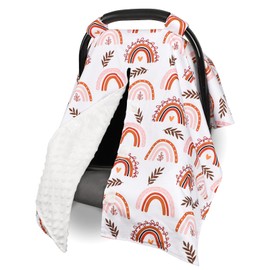 Baby Car Seat Cover, Breathable Infant Carseat Cover for Summer Peekaboo Opening Car Seat Canopy Cover, Nursing Cover for Baby Boys Girls (Rainbow)