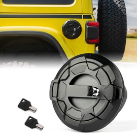 Xprite Locking Gas Tank Cap Cover Compatible with Jeep Wrangler 2018-2025 JL & JLU 2/4 Door Unlimited, Off-Road Aluminum Lock Fuel Filler Door Cover, Wheel Pattern