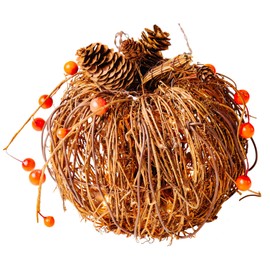 CraftMore Fall Lighted Wicker Pumpkin 8 Inch