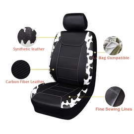 Flying Banner car seat Covers Protects Water Proof Faux Leather Carbon Fiber Front and Rear Bench (Cow Black, Full Set - 8PCS)