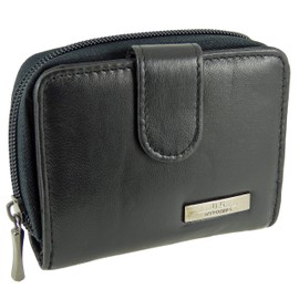 Hide and Sleek Ladies Small Compact Leather Purse with RFID Protection (Black)