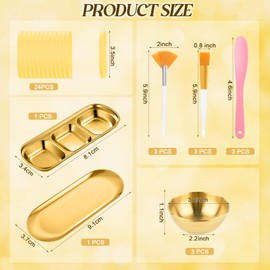 38 Pcs Esthetician Supplies for Facials Set: 3 Stainless Steel Gold Bowls 2 Stainless Steel Gold Tray 6 Cosmetic Brushes 3 Facial Mask Applicator Brush 24 Facial Compressed Sponges