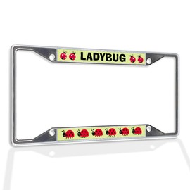 Fastasticdeals Metal Insert License Plate Frame Red Lady Bugs Ladybugs Weatherproof Car Accessories Chrome 4 Holes Solid Insert