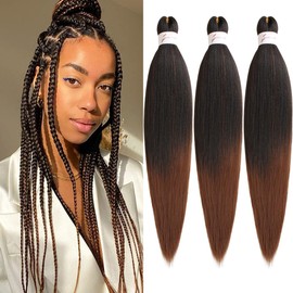 Kachanaa 20 Inch Pre Stretched Braiding Hair 3 Packs EZ Braids Yaki Hot Water Setting Kanekalon Hair for Braiding Yaki Texture Pre Stretched Braiding Hair Extensions T30#